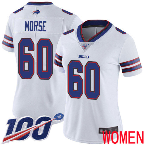 Women Buffalo Bills #60 Mitch Morse White Vapor Untouchable Limited Player 100th Season NFL Jersey->women nfl jersey->Women Jersey